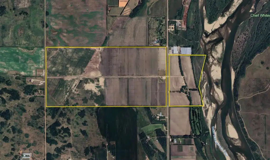 Saskatoon 395 Acres of farmland for sale Steve LeBlanc Red Deer Farm Realtor Alberta and Saskatchewan satellite image 2