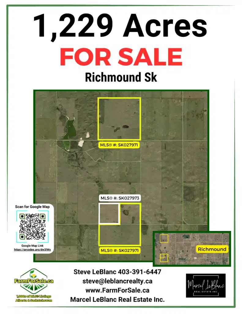1,229 Acres Richmound MLS SK027971, MLS SK027971 for sale by steve leblanc top farm realtor alberta and saskatchewan farmforsale.ca