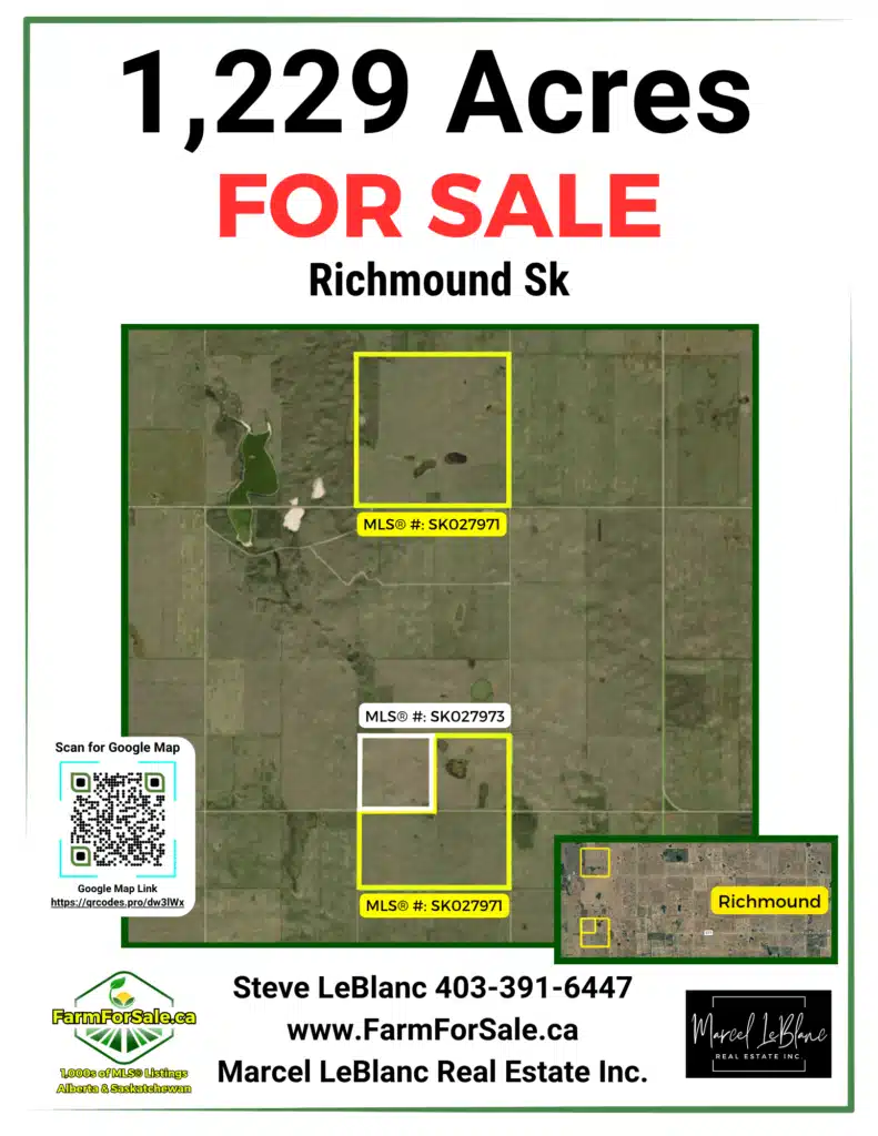 1,229 Richmound Package Saskatchewan farmland for sale by steve leblanc farm realtor alberta and saskatchewan