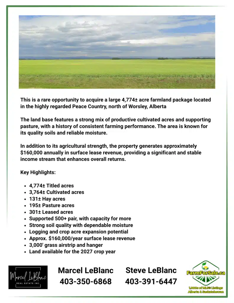 1 4,774 acres for sale package worsley northern alberta steve leblanc farmland realtor www.farmforsale.ca