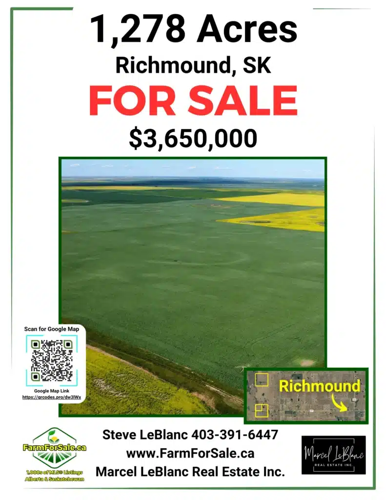 1 1,278 Acres of farmland for sale richmound saskatchewan steve leblanc farm realtor www.farmforsale.ca