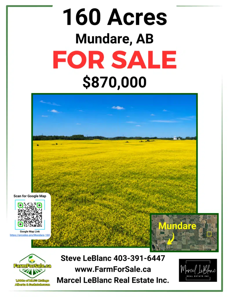 1 Brochure Mundare 160 Acres of Farmland For Sale by Steve LeBlanc Farm Realtor Alberta and Saskatchewan www.FarmForSale.ca