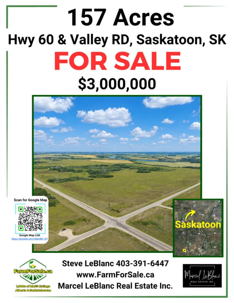 1. 157 Acres for sale Valley Rd Saskatoon Saskatchewan farmland for sale Steve LeBlanc Farm Realtor www.FarmForSale.ca