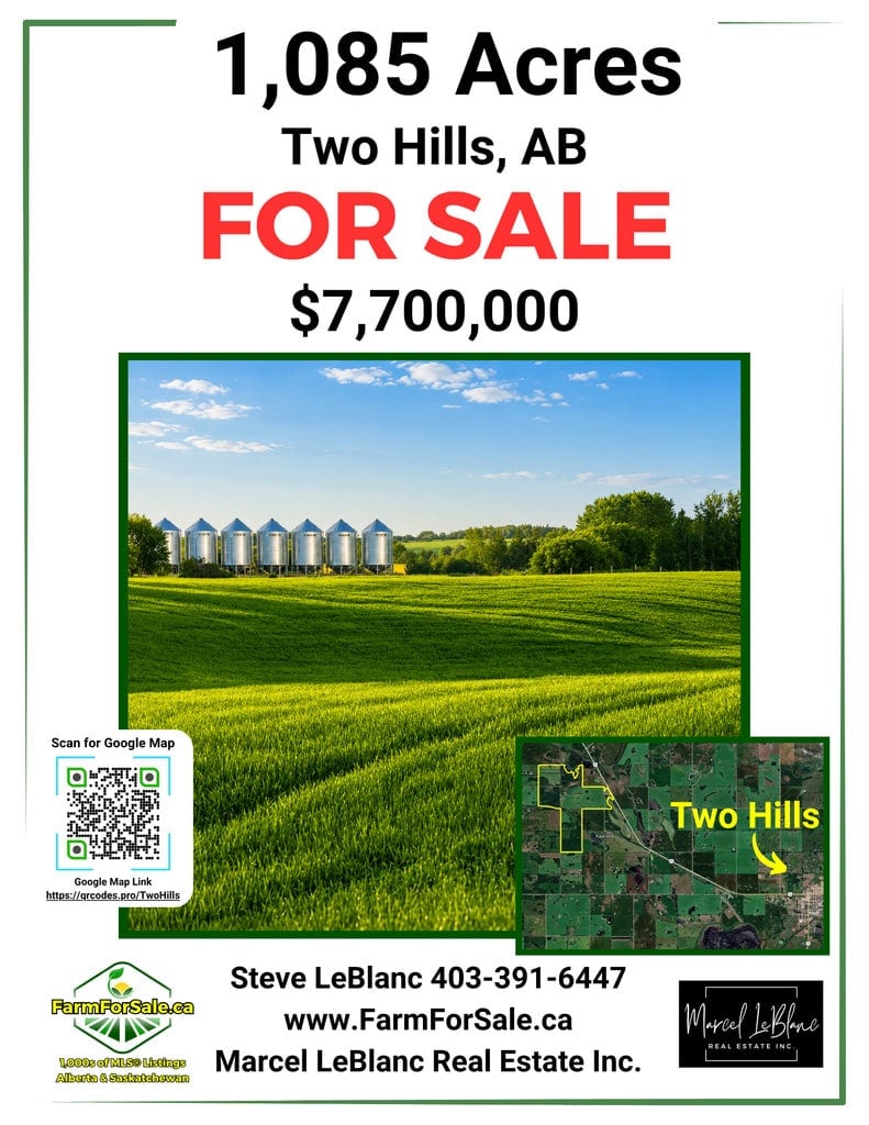 Two Hills Alberta 1,085 Acres for sale by steve leblanc farm realtor www.FarmForSale.ca